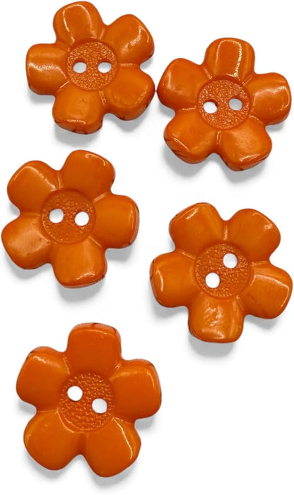 Decorative Acrylic Flower Buttons, 20mm, Orange, 2-Hole Design, Pack of 10
