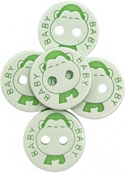 Baby Buttons, Green and White, 12.5mm, Pack of 10