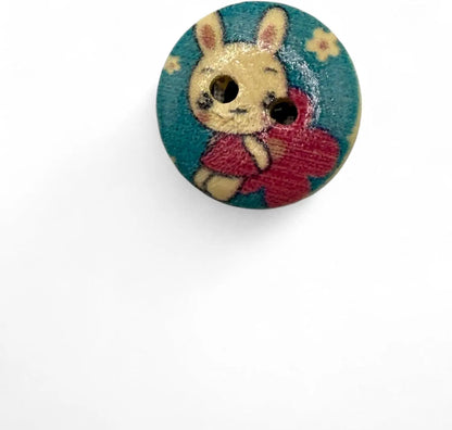 Children's Bunny Rabbit Buttons, Red and Blue, 15mm, 2-Hole Design, Pack of 10