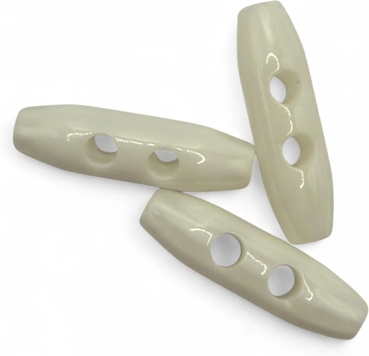 Plastic Toggle Buttons, 38mm, 2 Hole, White, Pack of 6