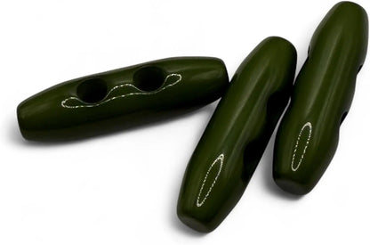 Plastic Toggle Buttons, 2-Hole Design, Green, Pack of 6