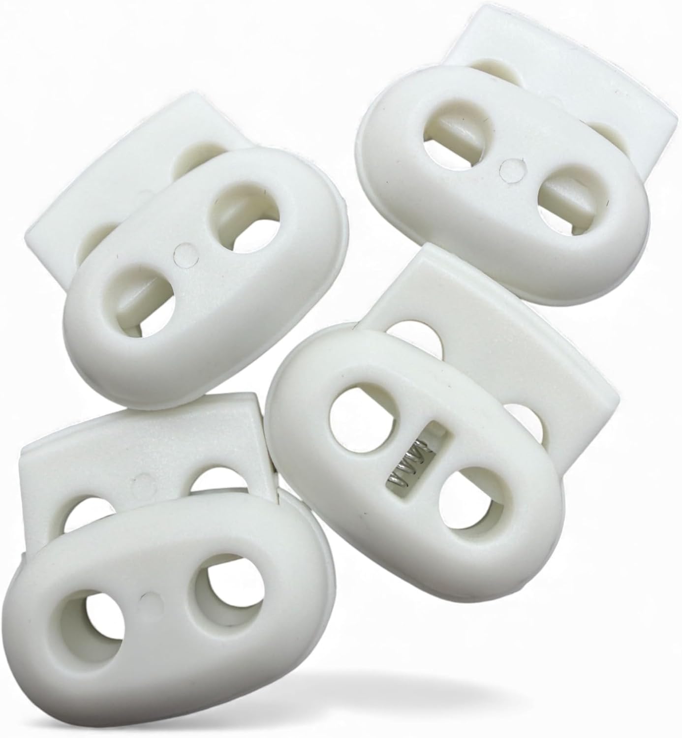 White Spring Toggle Button, Plastic, 25mm, Two Holes, Pack of 4