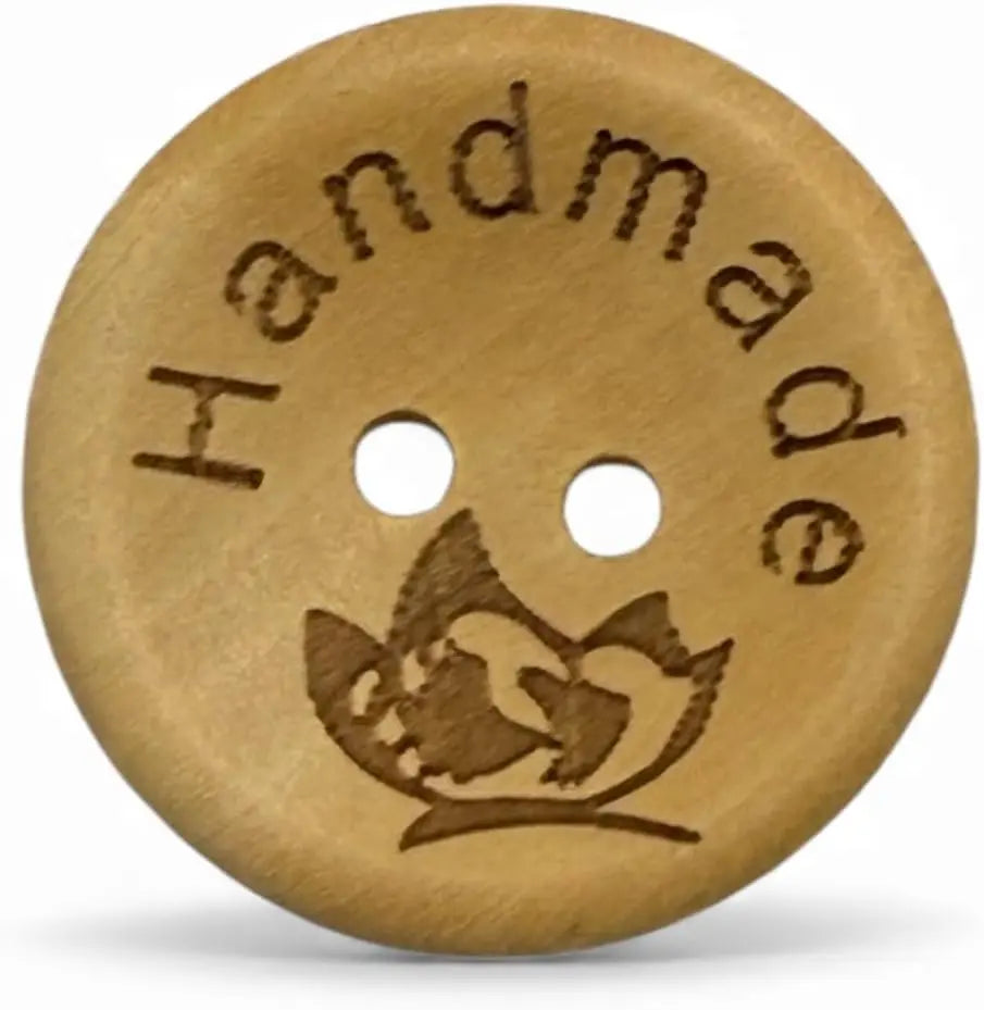 Handmade Natural Wooden Buttons, 25mm Diameter, Decorative Engraved Design, 10 Pack