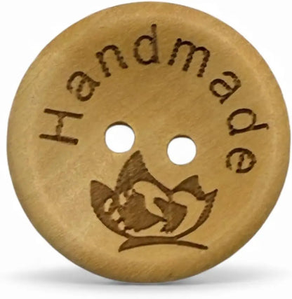 Handmade Natural Wooden Buttons, 25mm Diameter, Decorative Engraved Design, 10 Pack