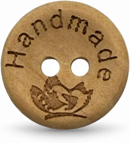 Handmade Wooden Buttons, Natural Engraved Design, 15mm Diameter, Pack of 10