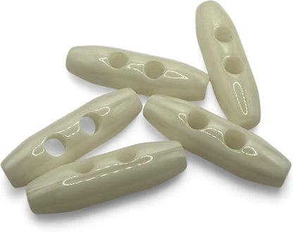 Plastic Toggle Buttons, 38mm, 2 Hole, White, Pack of 6