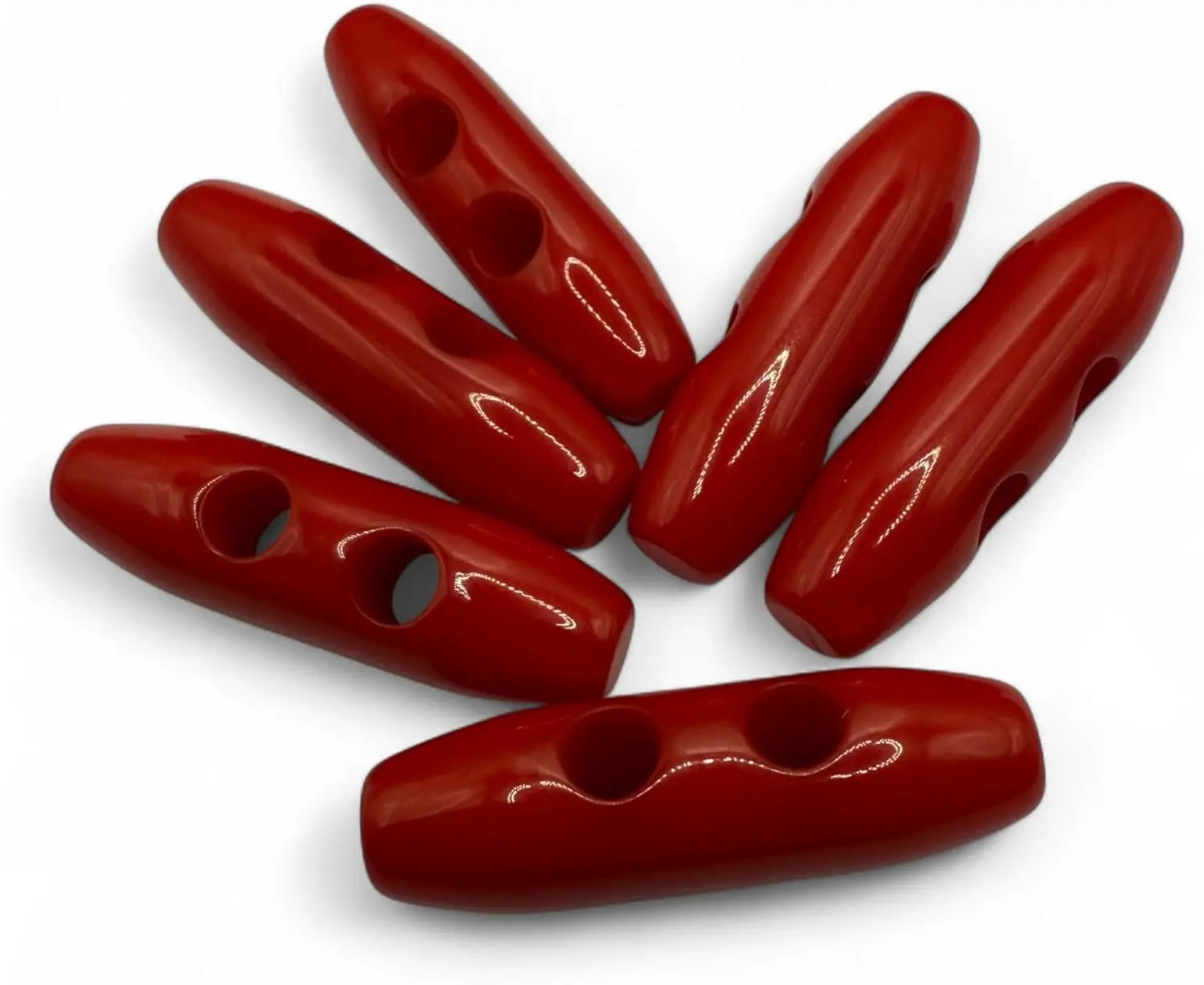 Plastic Toggle Buttons, Red, 38mm 2-Hole Design, Pack of 6