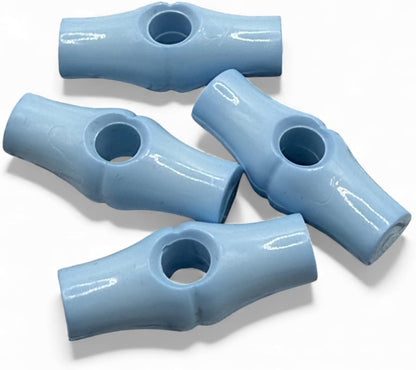 Baby Blue Toggle Buttons, Bamboo Shape, 25mm, One Hole, Pack of 6