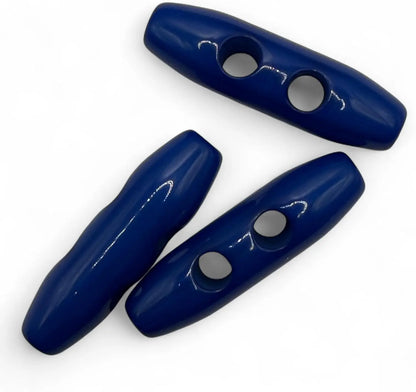 Plastic Toggle Buttons, 38mm, 2-Hole, Navy Blue, Pack of 6