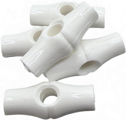 White Bamboo Shape Toggle Button, 25mm, Plastic, One Hole, Pack of 6