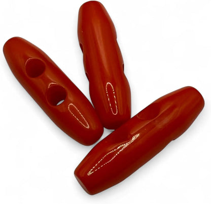 Plastic Toggle Buttons, 38mm, Pale Red, 2-Hole, Pack of 6