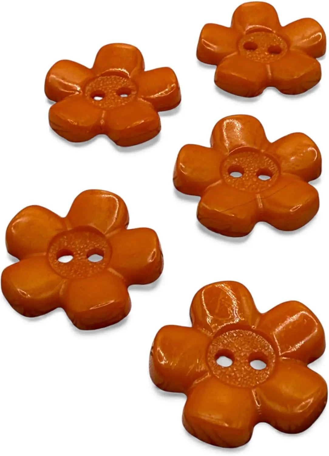 Decorative Acrylic Flower Buttons, 20mm, Orange, 2-Hole Design, Pack of 10