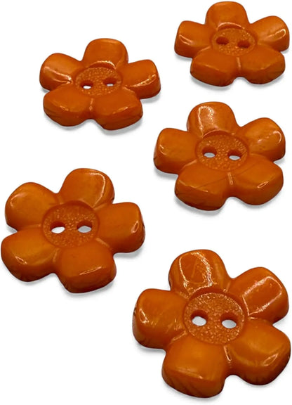 Decorative Acrylic Flower Buttons, 20mm, Orange, 2-Hole Design, Pack of 10