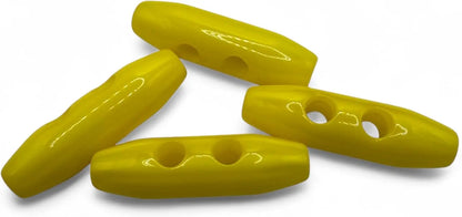 Plastic Toggle Buttons, 38mm, 2 Hole, Yellow, Pack of 6