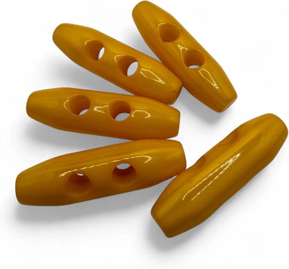 Toggle Buttons, 38mm, Orange, 2-Hole, Pack of 6