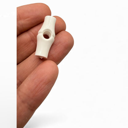 White Bamboo Shape Toggle Button, 25mm, Plastic, One Hole, Pack of 6