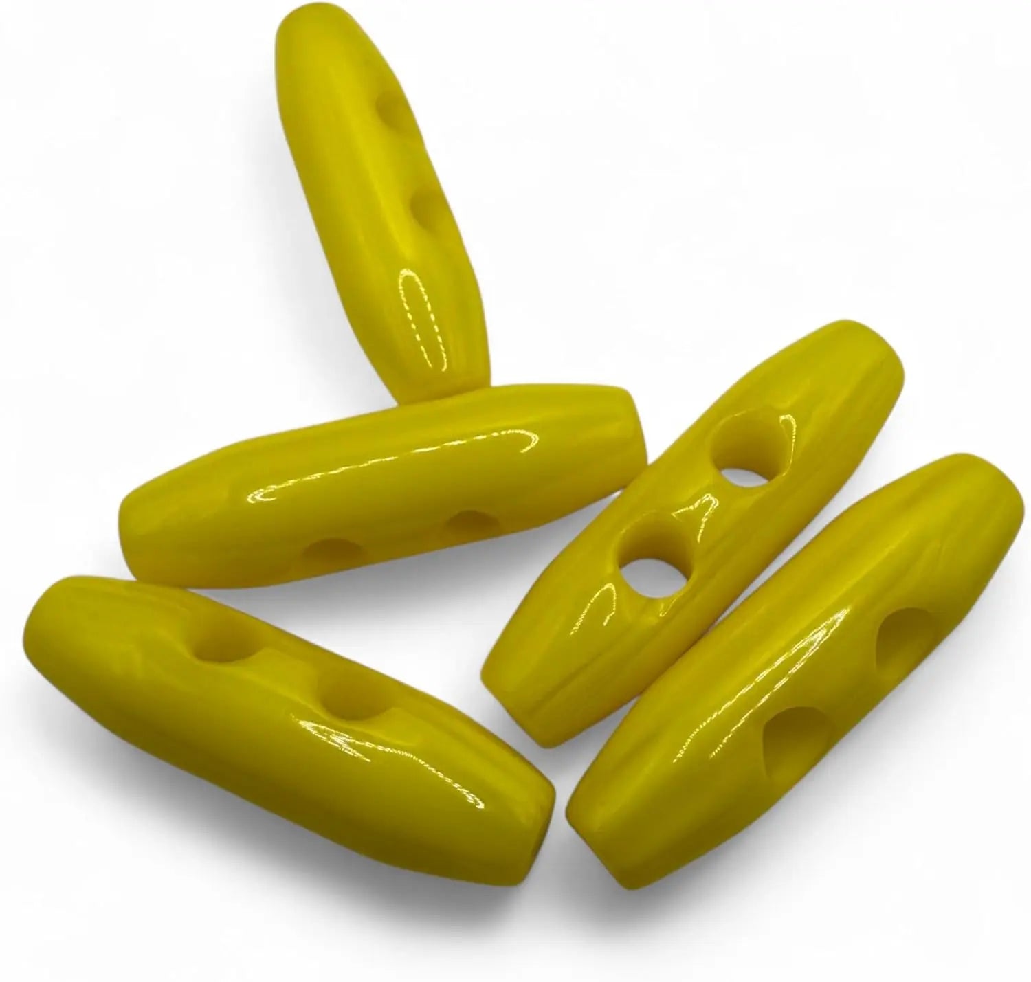 Plastic Toggle Buttons, 38mm, 2 Hole, Yellow, Pack of 6