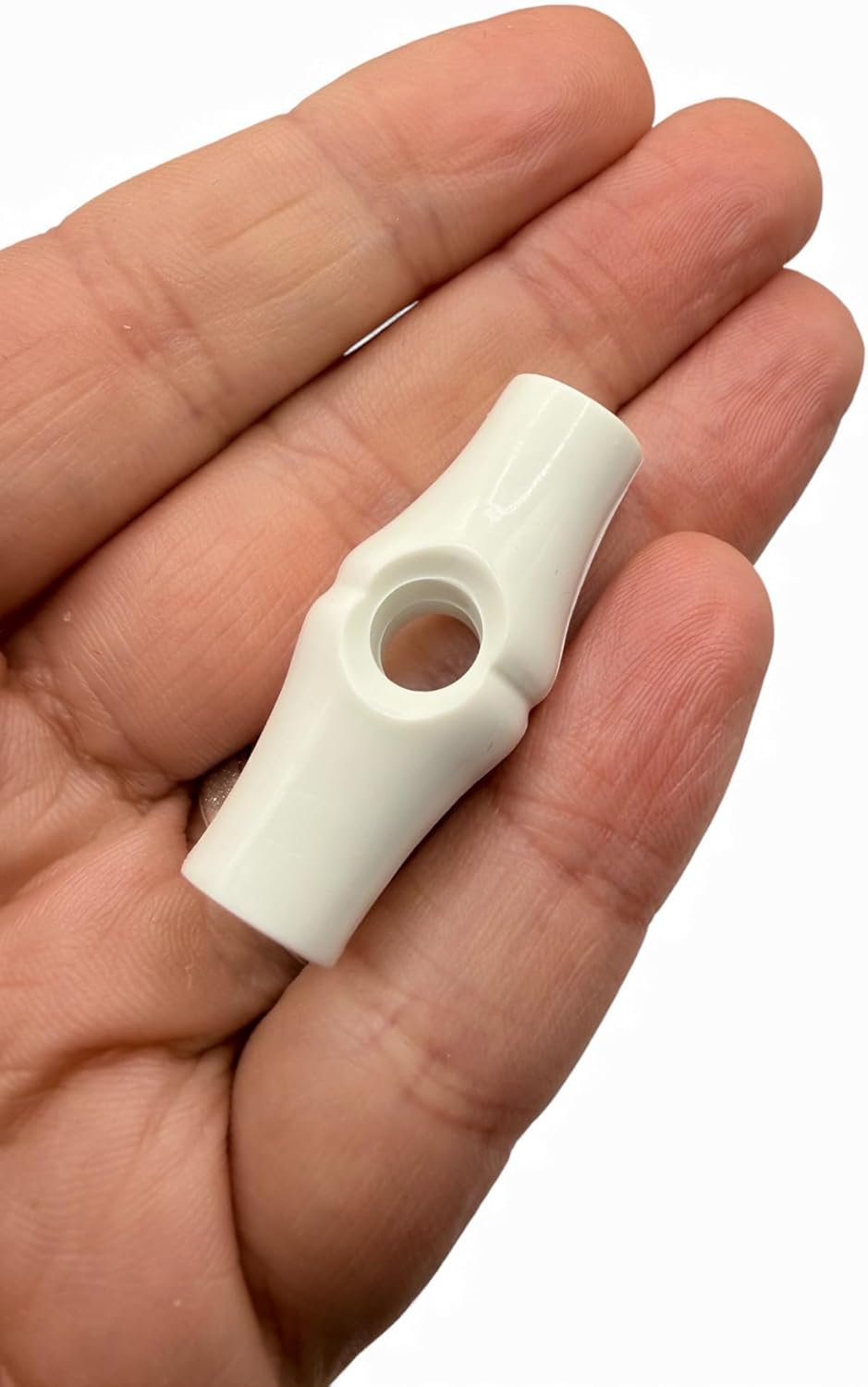 White Solid Toggles, Bamboo Shape with Centre Hole, Plastic, 37mm, Pack of 6