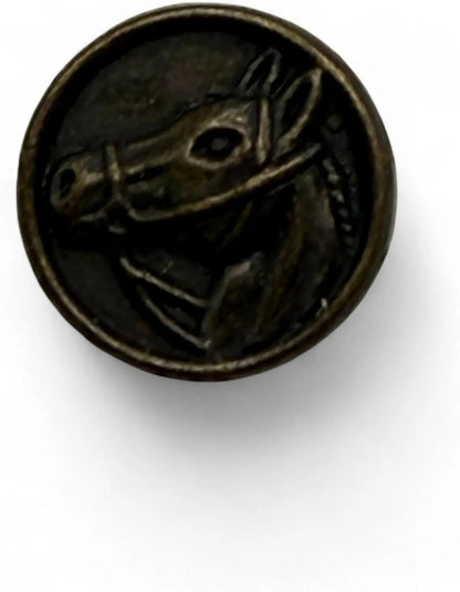 Horse Head Carved Zinc Alloy Shank Buttons, 15mm, Pack of 6, Metal Button Collection