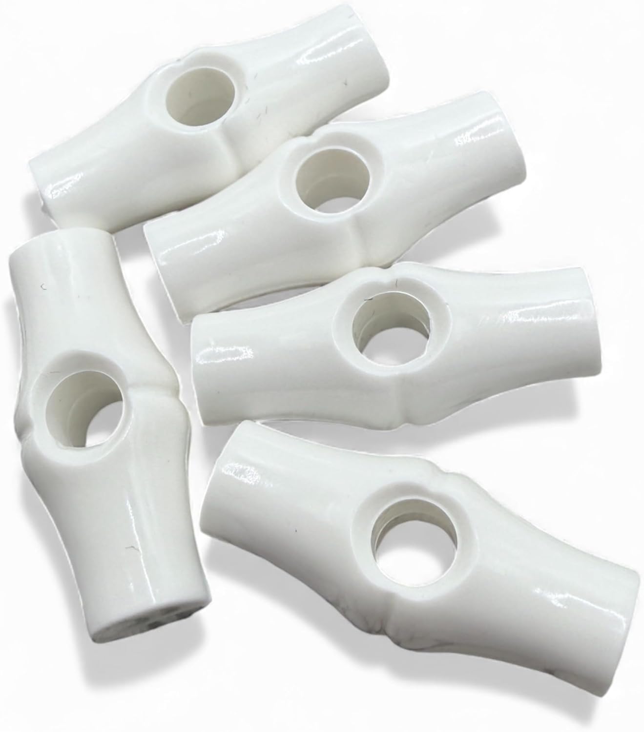 White Bamboo Shape Toggle Button, 25mm, Plastic, One Hole, Pack of 6