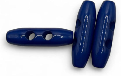 Plastic Toggle Buttons, 38mm, 2-Hole, Navy Blue, Pack of 6