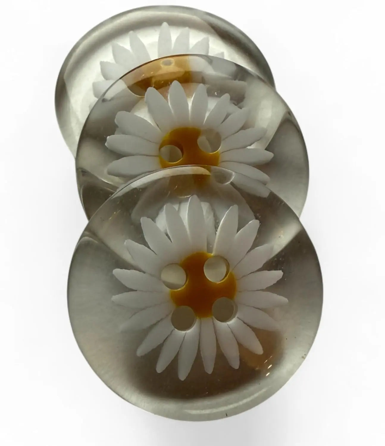 Clear Resin Daisy Flower Shaped Buttons, 25mm, 4 Hole, for Sewing, Knitting, Jewellery Making, Craft Projects, Home Décor Pack of 10