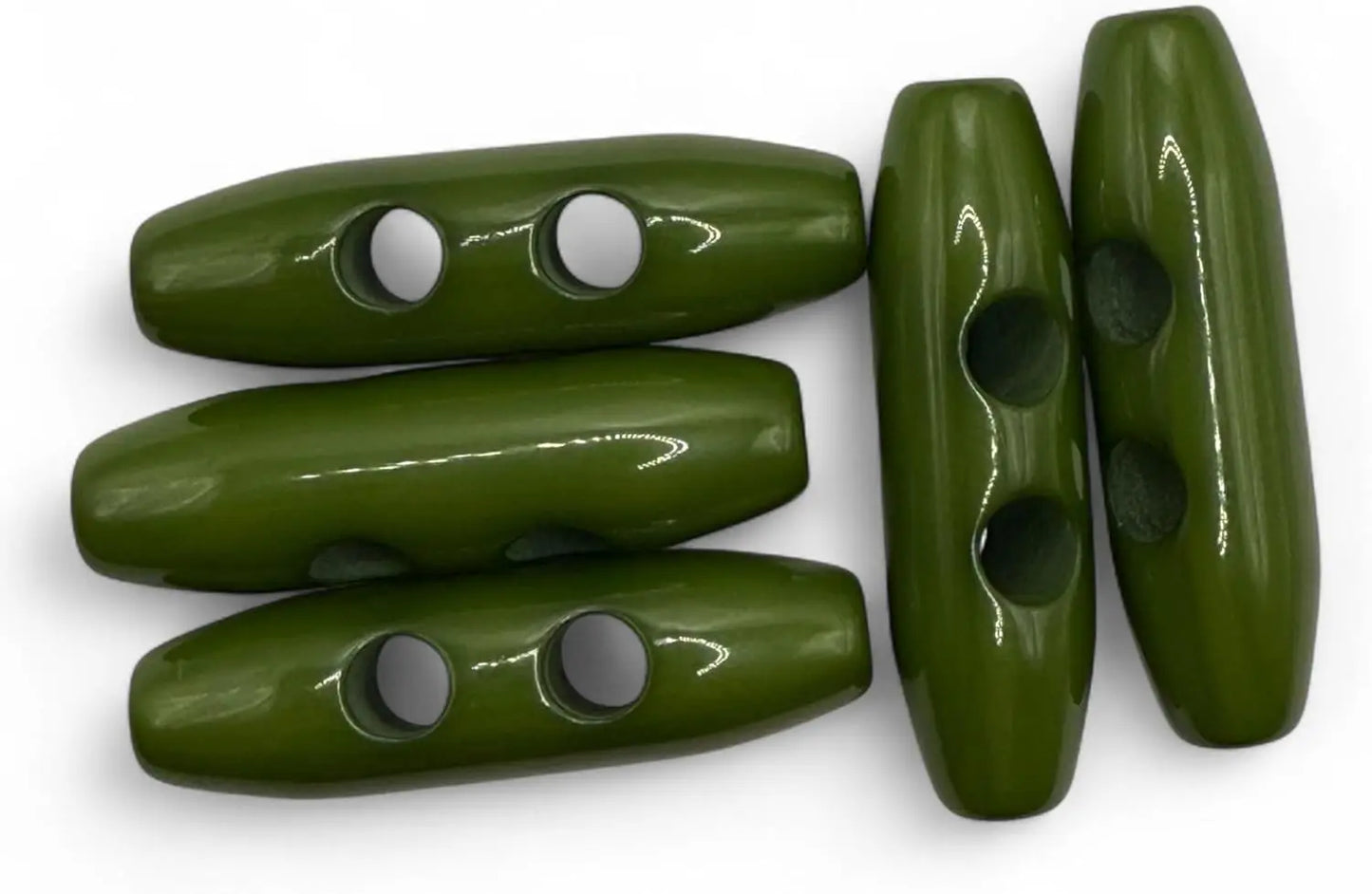 Plastic Toggle Buttons, 2-Hole Design, Green, Pack of 6