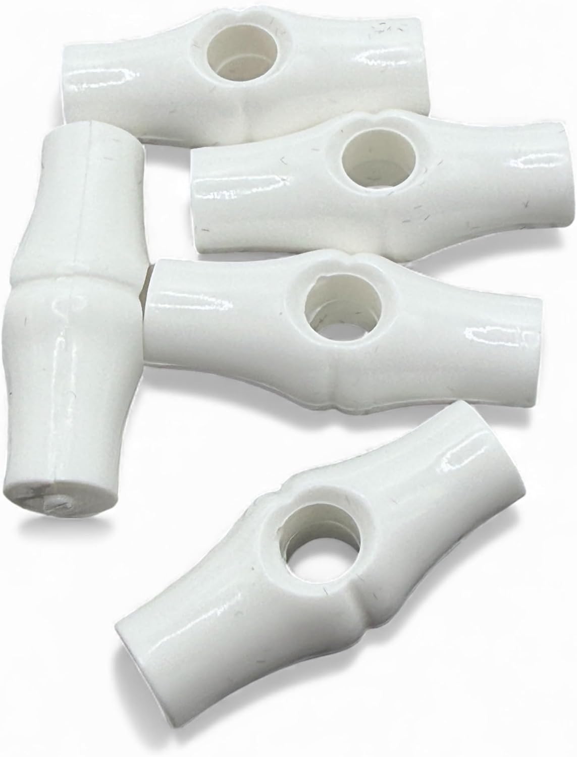 White Bamboo Shape Toggle Button, 25mm, Plastic, One Hole, Pack of 6