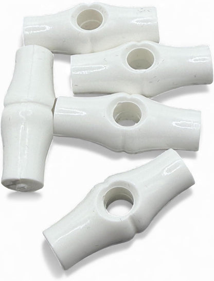 White Bamboo Shape Toggle Button, 25mm, Plastic, One Hole, Pack of 6
