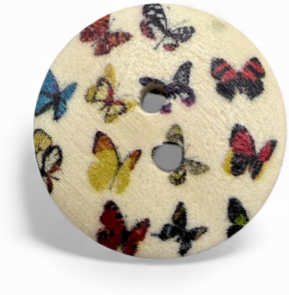 Wooden Buttons with Butterfly Pattern, 20mm, Pack of 10