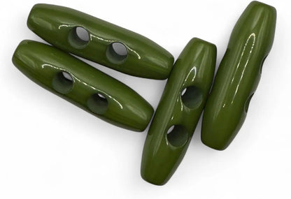 Plastic Toggle Buttons, 2-Hole Design, Green, Pack of 6