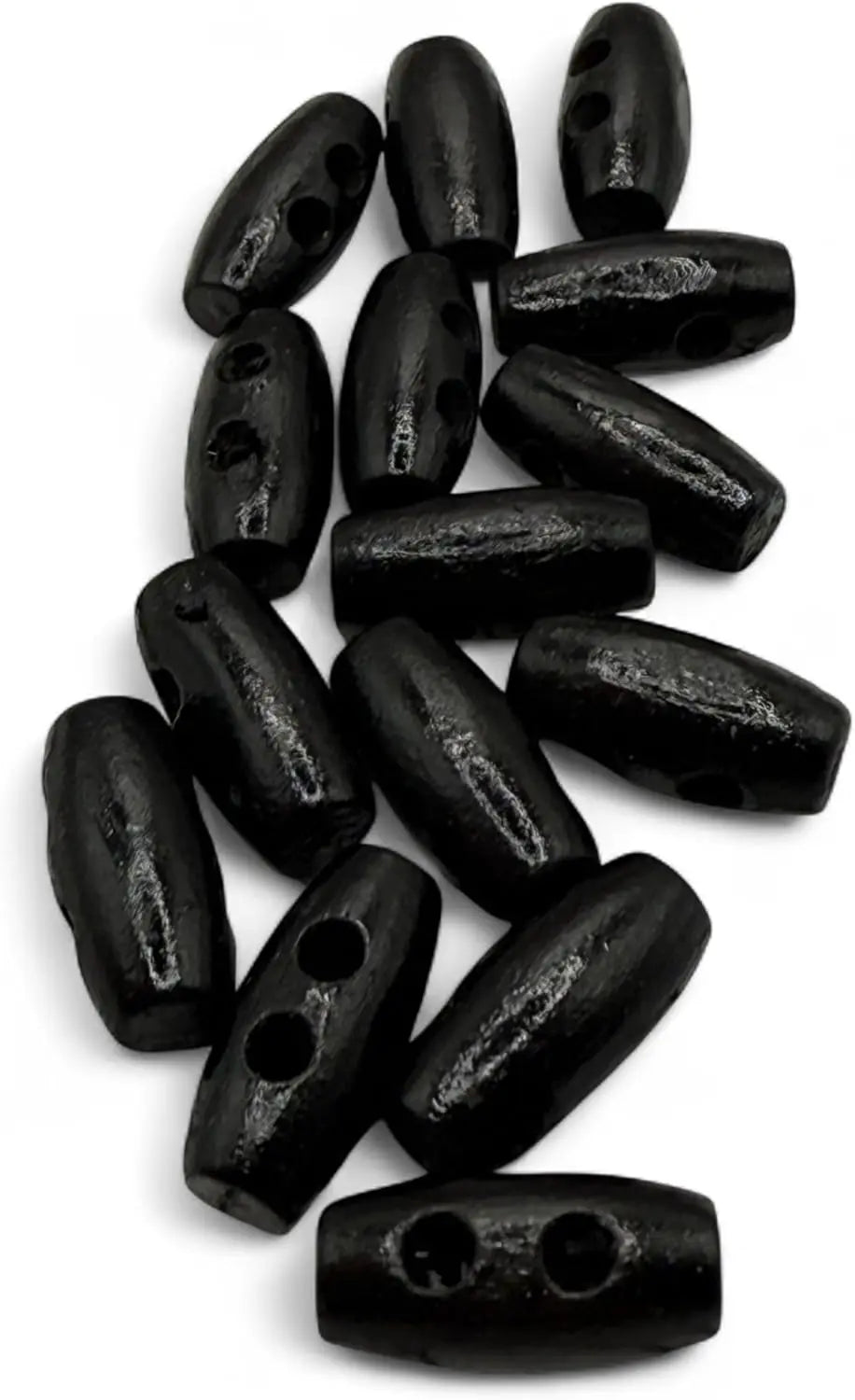 Handmade Wooden Toggle Buttons, Black, 16mm x 7mm Mini Barrel Shape, 100 Pieces, for Baby Cardigans and Crafting, Two Holes