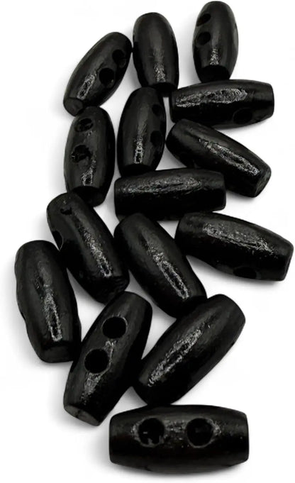 Handmade Wooden Toggle Buttons, Black, 16mm x 7mm Mini Barrel Shape, 100 Pieces, for Baby Cardigans and Crafting, Two Holes