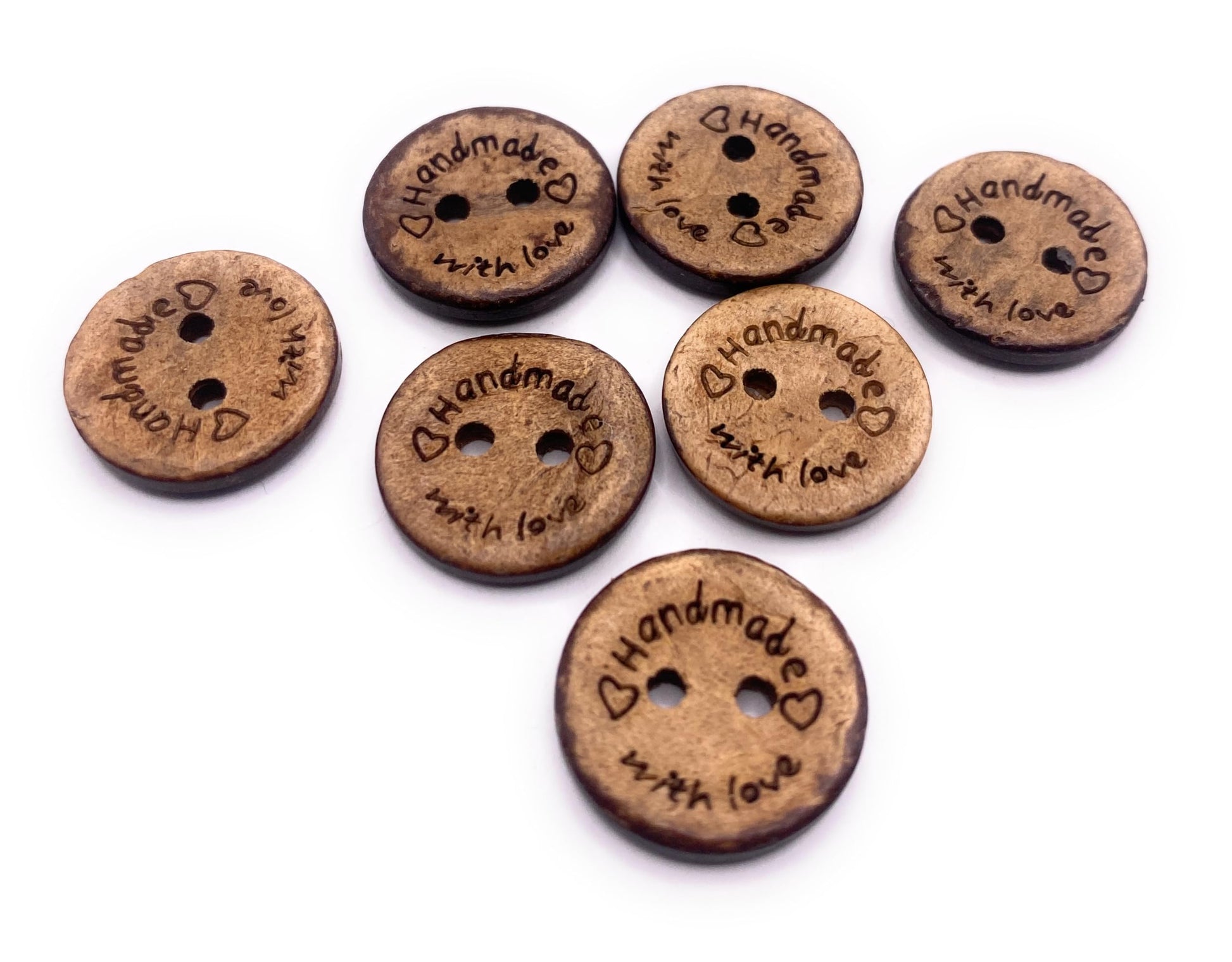 KnitForLess 10Pcs 3 Sizes Coconut Shell Buttons Handmade with Love 2 Holes Button for Clothes Sewing Jewelry Making