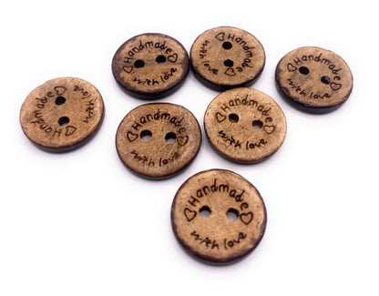 KnitForLess 10Pcs 3 Sizes Coconut Shell Buttons Handmade with Love 2 Holes Button for Clothes Sewing Jewelry Making
