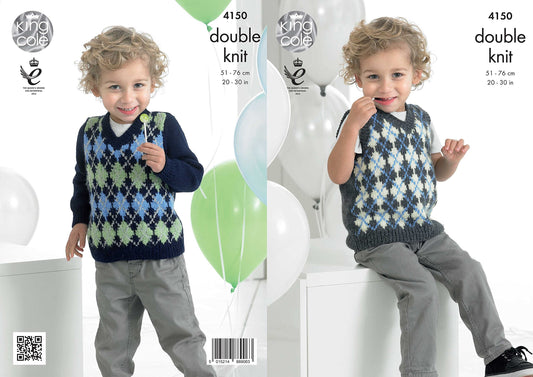 King Cole 4150 Knitting Pattern Childs Slipover and Sweater to Knit in Comfort DK