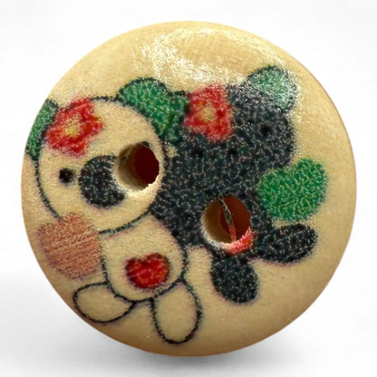 Natural Wooden Button Set, 15mm, 2-Hole Design, Teddy Bear Theme, Pack of 10, Children's Craft Supplies
