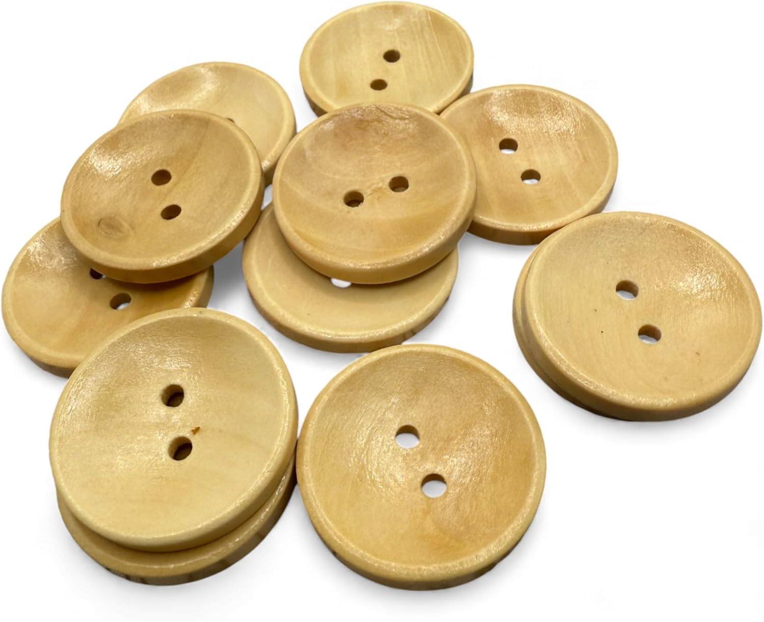 Wooden Buttons, Oval, 25mm, 2 Hole, Natural Material, Pack of 10