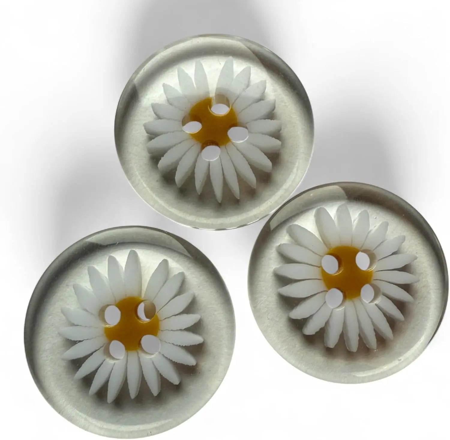 Clear Resin Daisy Flower Shaped Buttons, 25mm, 4 Hole, for Sewing, Knitting, Jewellery Making, Craft Projects, Home Décor Pack of 10