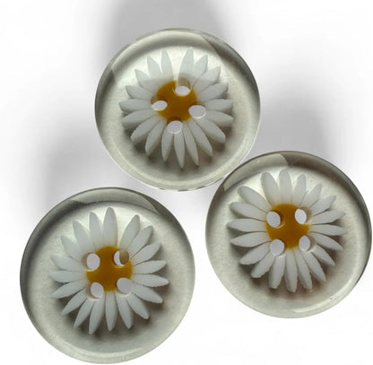 Clear Resin Daisy Flower Shaped Buttons, 25mm, 4 Hole, for Sewing, Knitting, Jewellery Making, Craft Projects, Home Décor Pack of 10