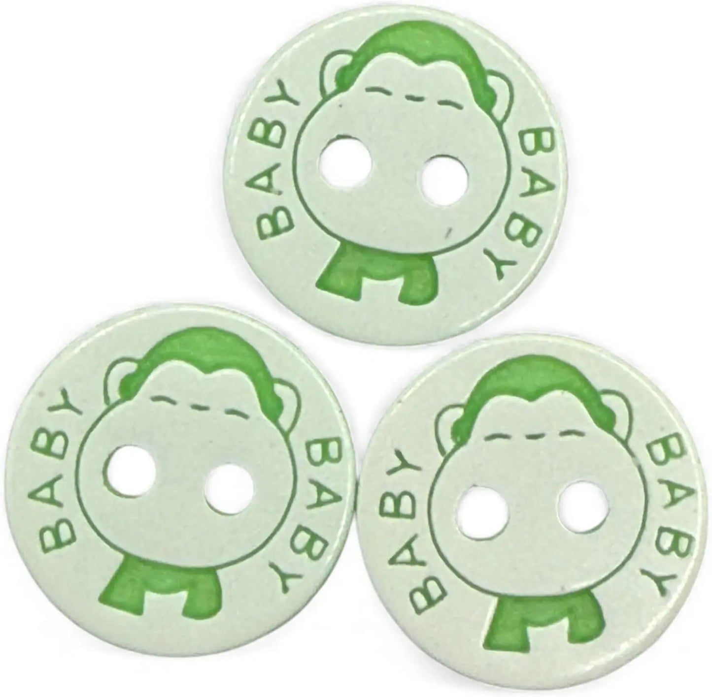 Baby Buttons, Green and White, 12.5mm, Pack of 10