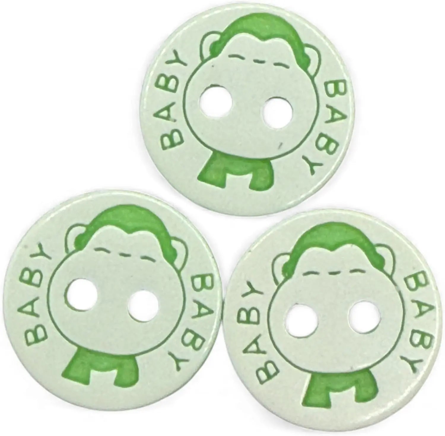 Baby Buttons, Green and White, 12.5mm, Pack of 10