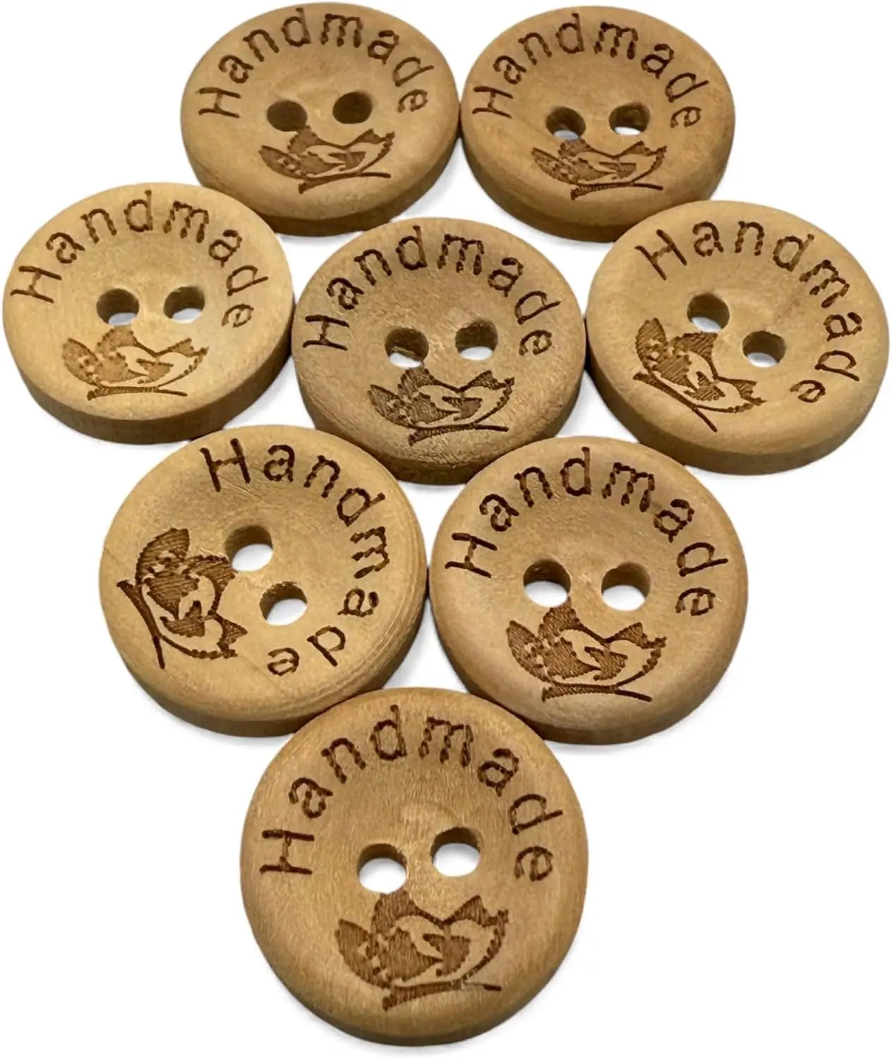 Handmade Wooden Buttons, Natural Engraved Design, 15mm Diameter, Pack of 10