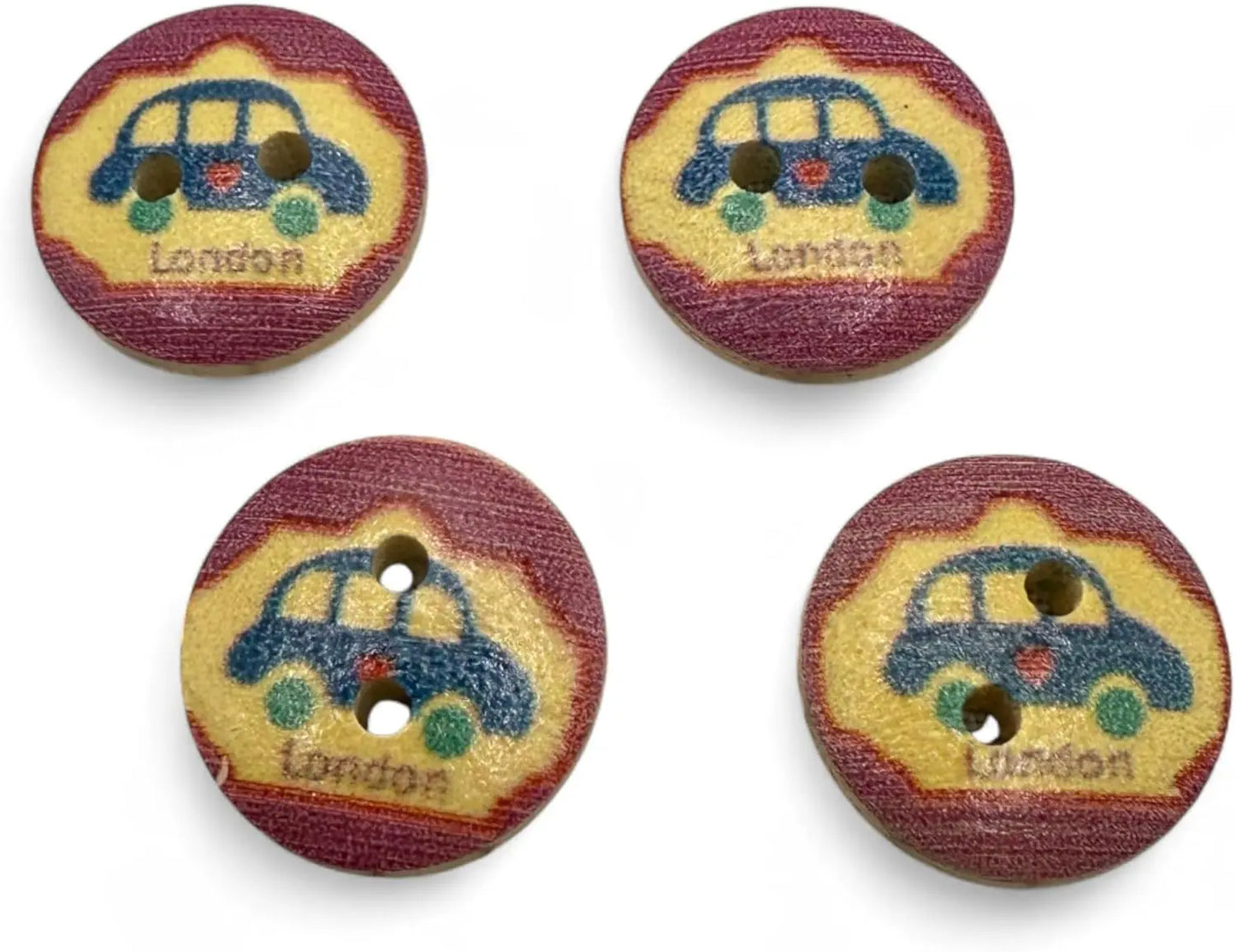 Wooden London Taxi Buttons, 15mm Natural Color, Pack of 10, Children's Theme