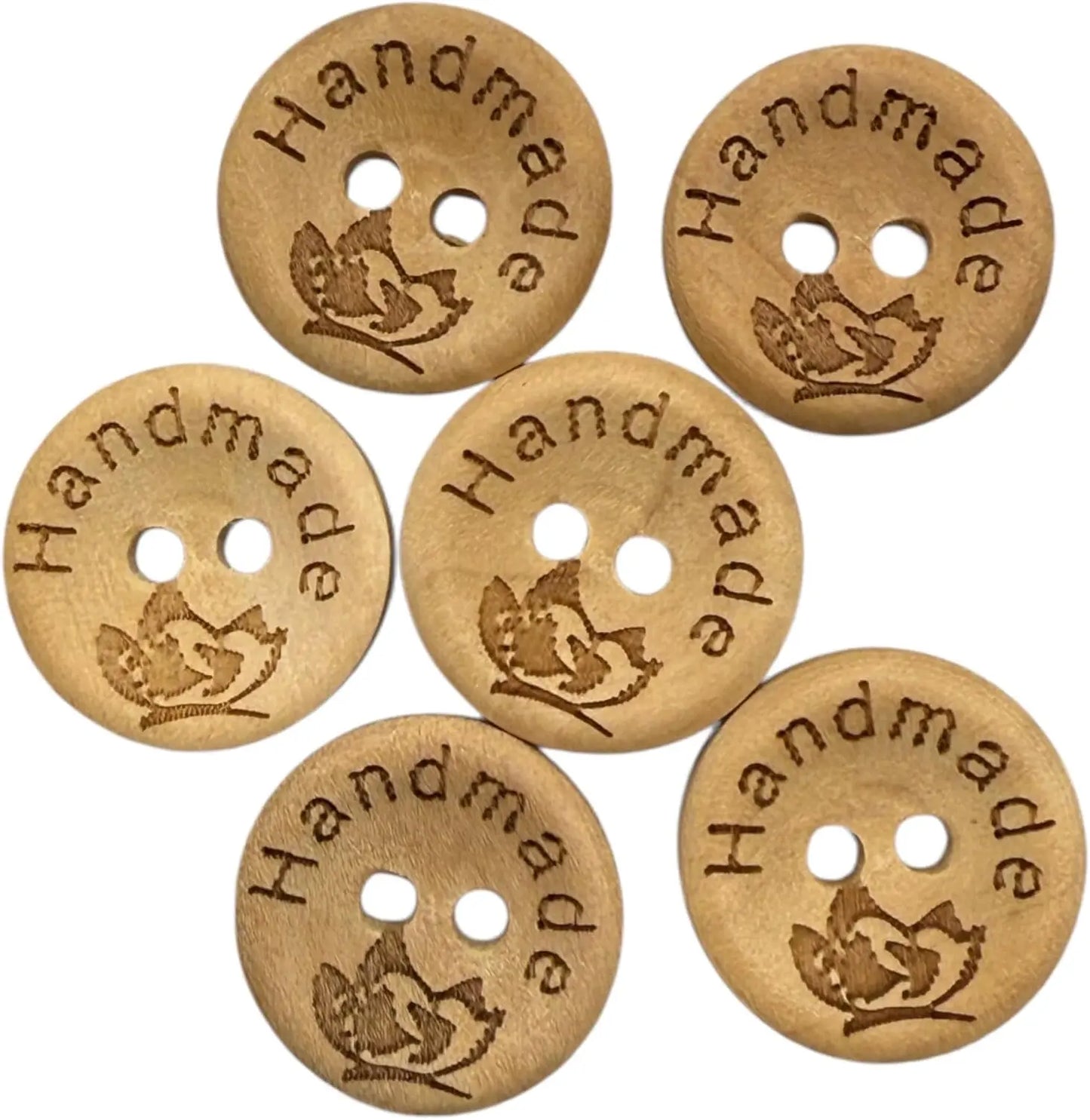 Handmade Wooden Buttons, Natural Engraved Design, 15mm Diameter, Pack of 10