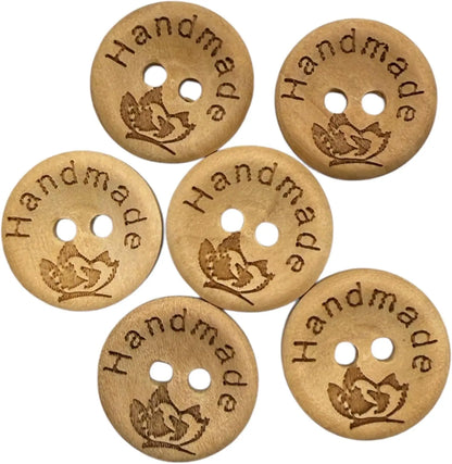 Handmade Wooden Buttons, Natural Engraved Design, 15mm Diameter, Pack of 10