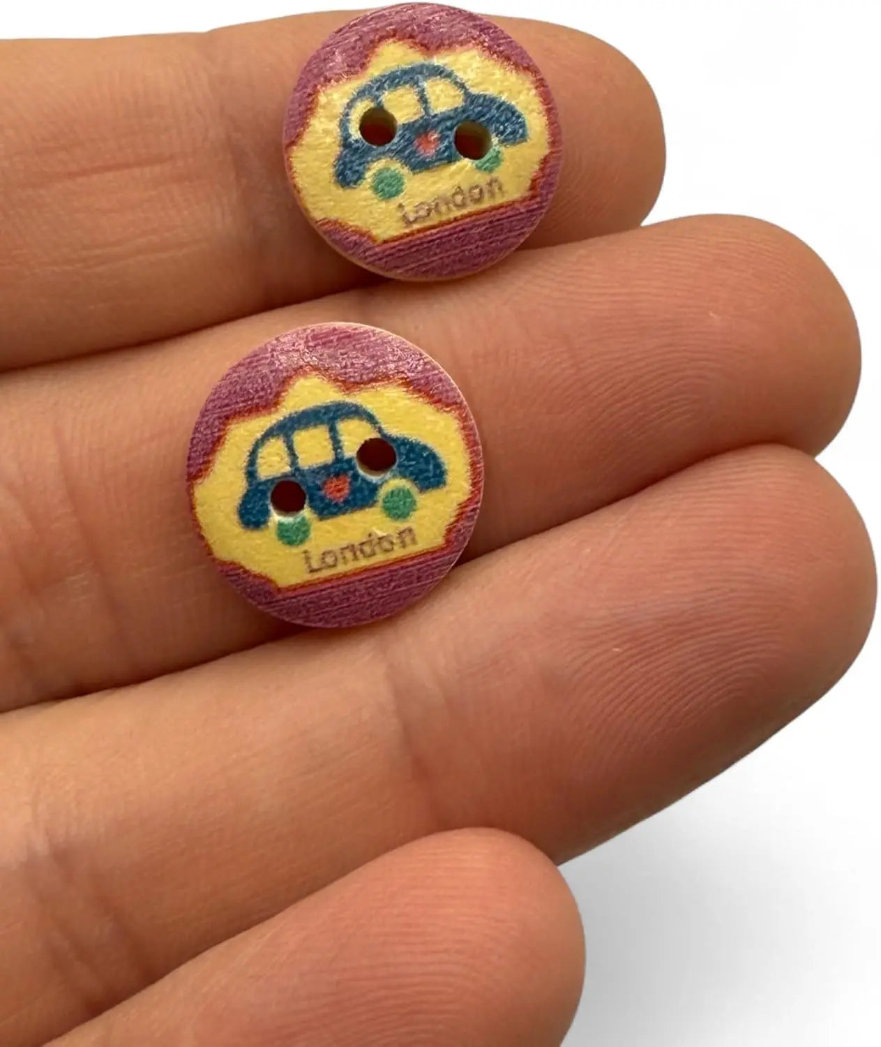 Wooden London Taxi Buttons, 15mm Natural Color, Pack of 10, Children's Theme