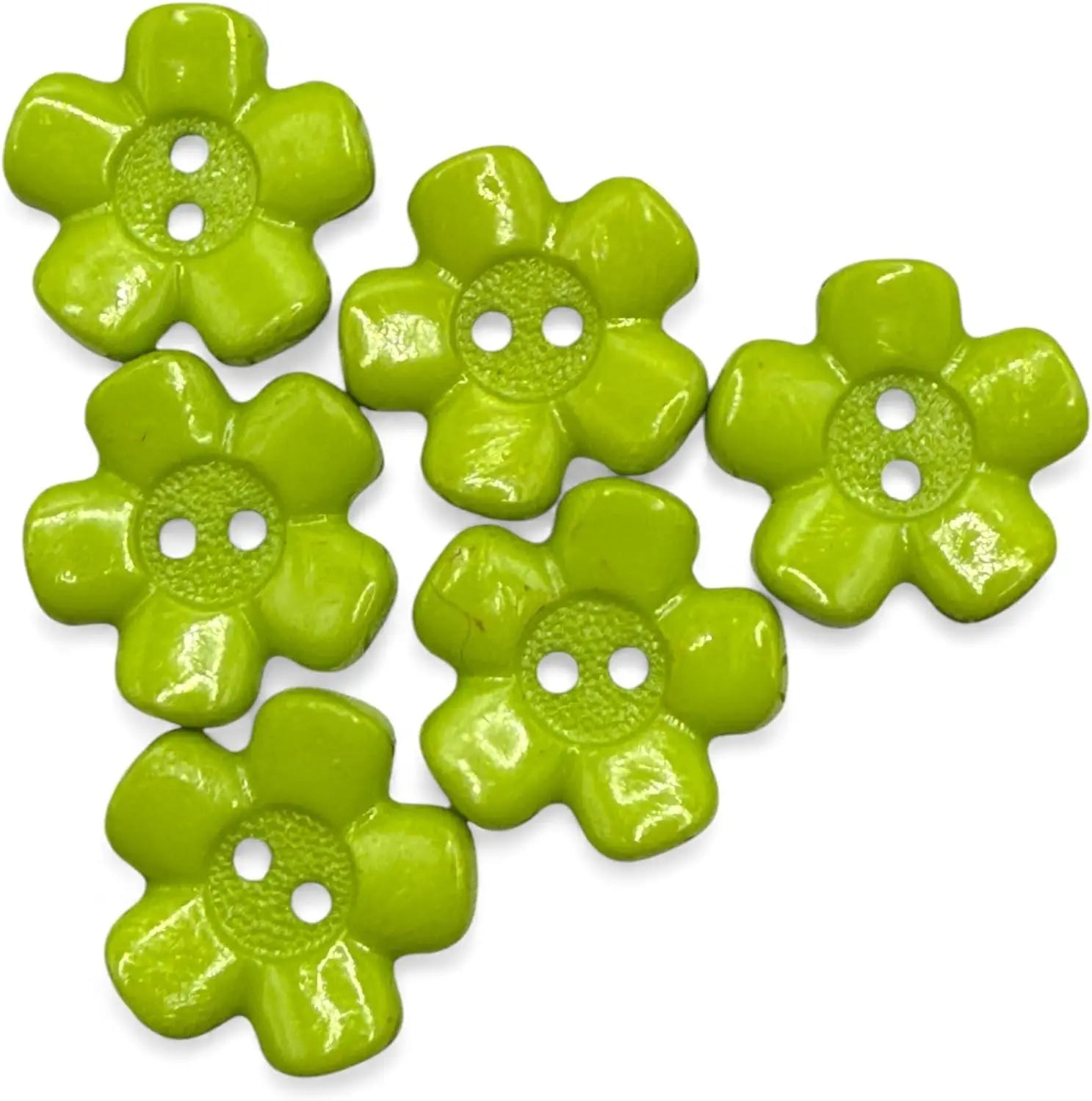 Decorative Acrylic Flower Buttons, 20mm, Green, 2-Hole Design, Pack of 10
