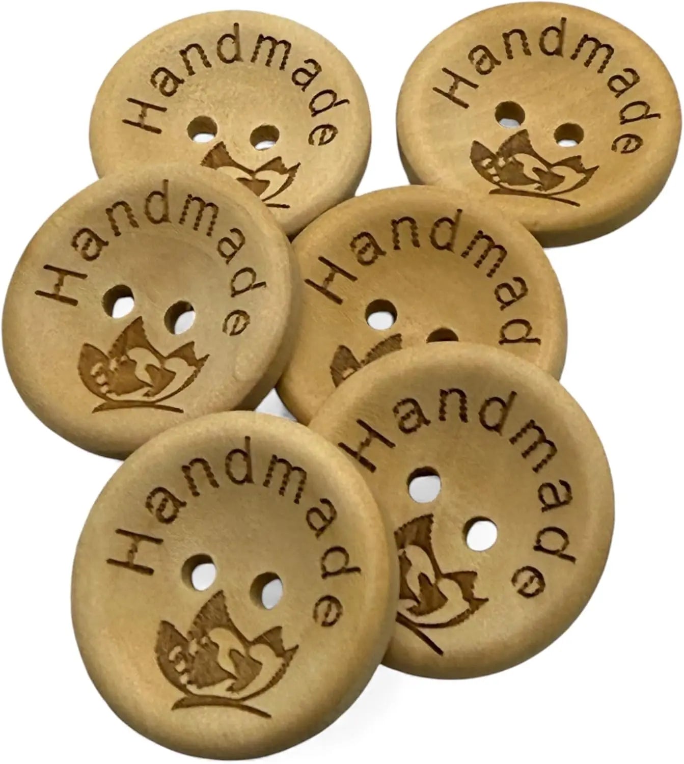 Handmade Natural Wooden Buttons, 25mm Diameter, Decorative Engraved Design, 10 Pack