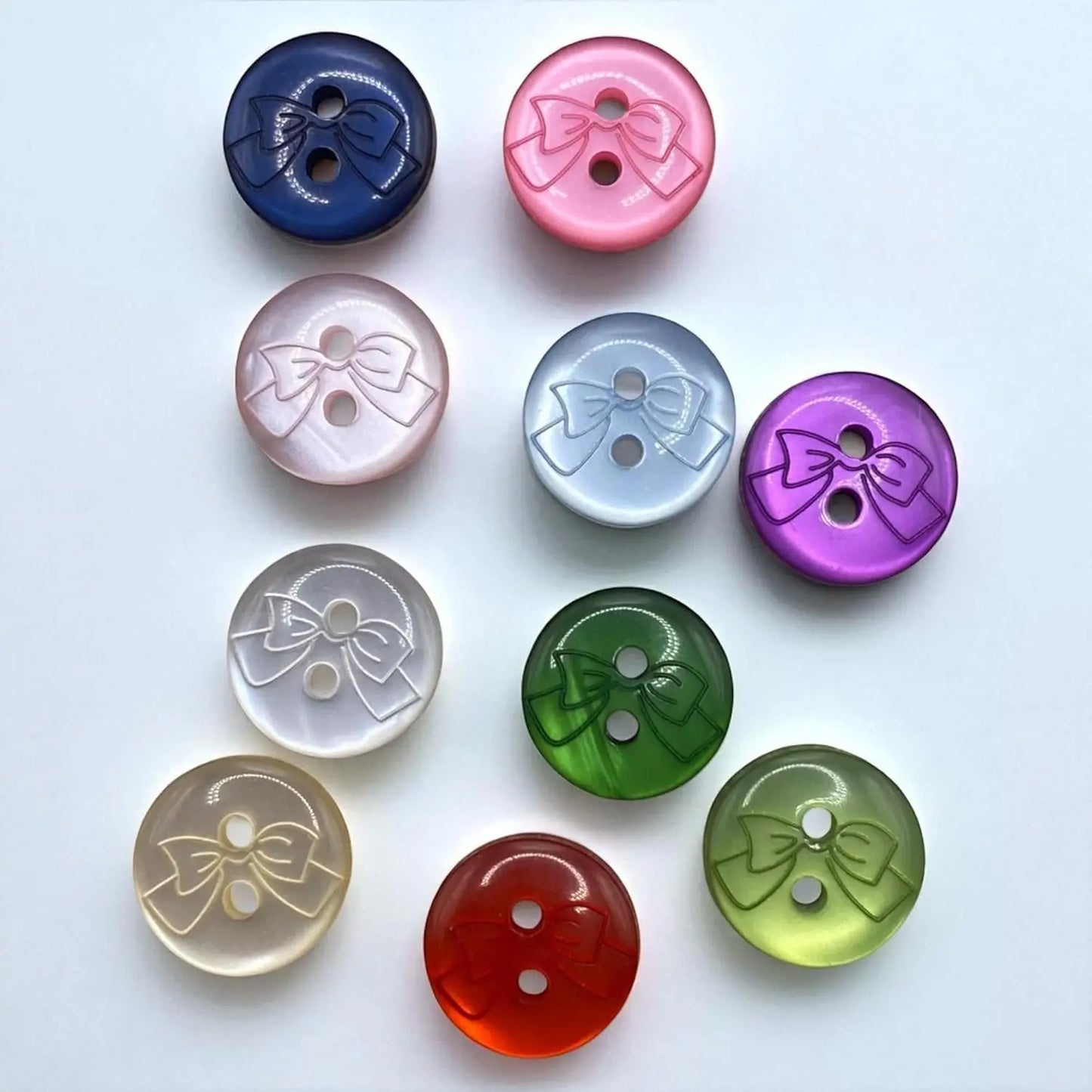 Baby Buttons with Bow Design, 11mm, 2-Hole, Pack of 12, 10 Colours Available (Baby Blue)